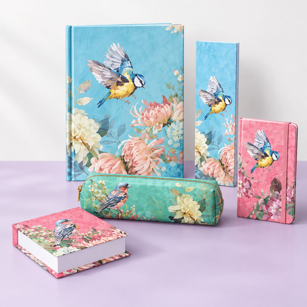 Symphony stationery collection on a lilac desk