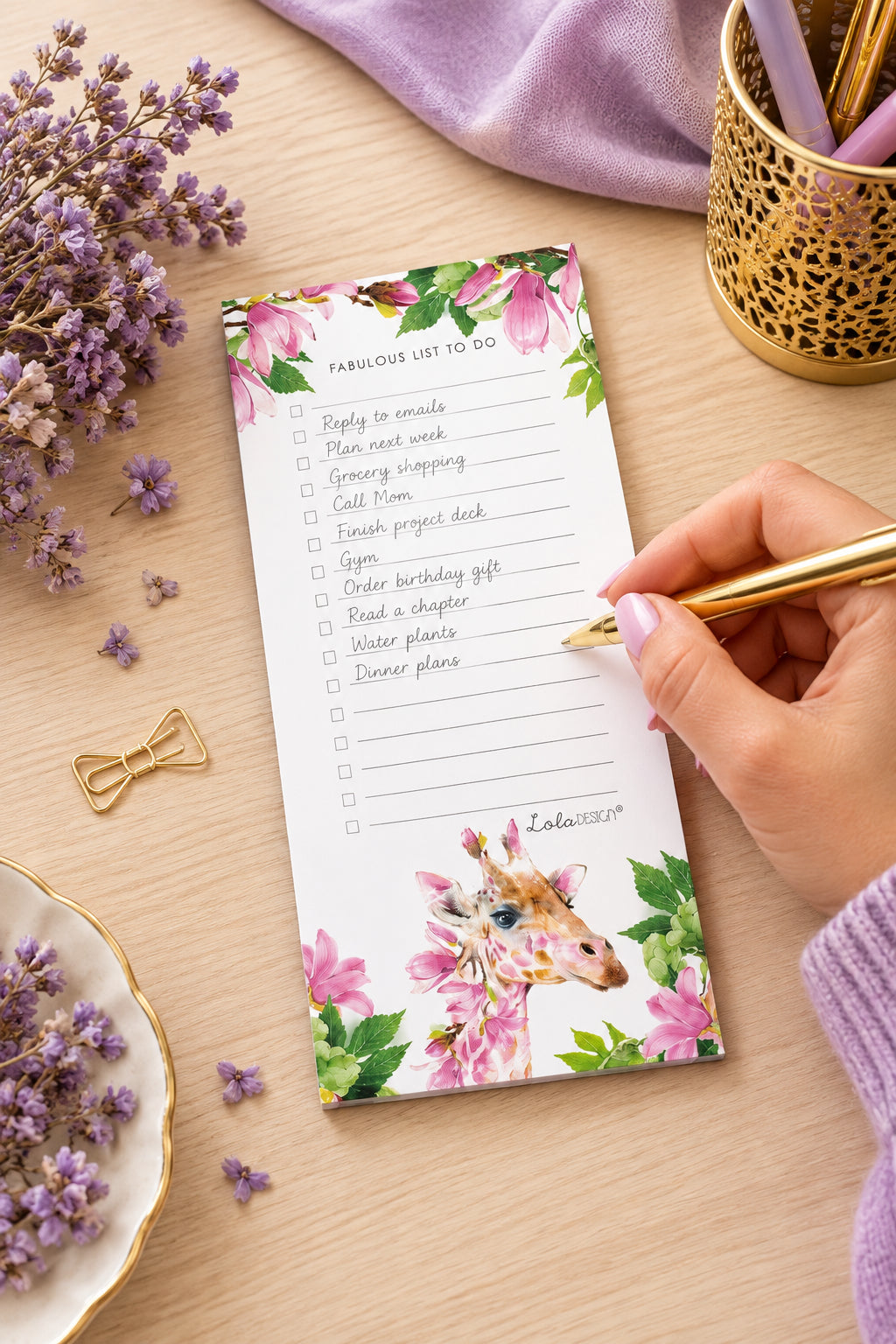 Magnetic To Do List Pad Featuring Botanical Giraffe By Lola Design
