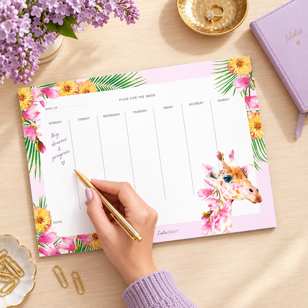 Botanical Giraffe A4 weekly planner pad.