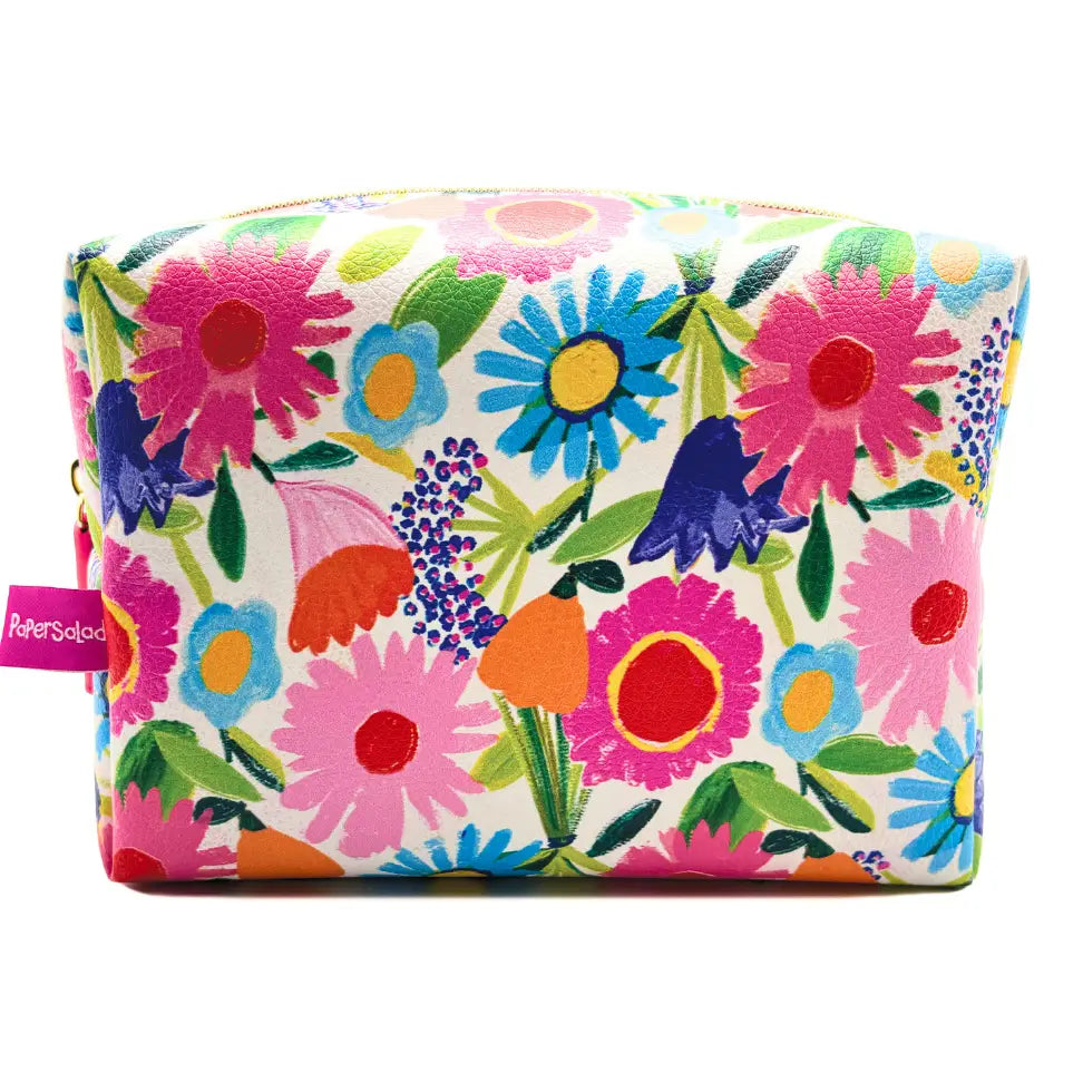 elegant stationery pencil case/cosmetic bag  in floral bright colours on a whiteackground