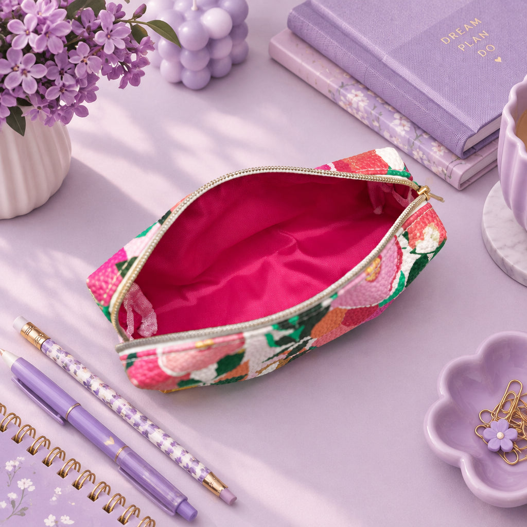 Floral zip pouch for makeup or stationery