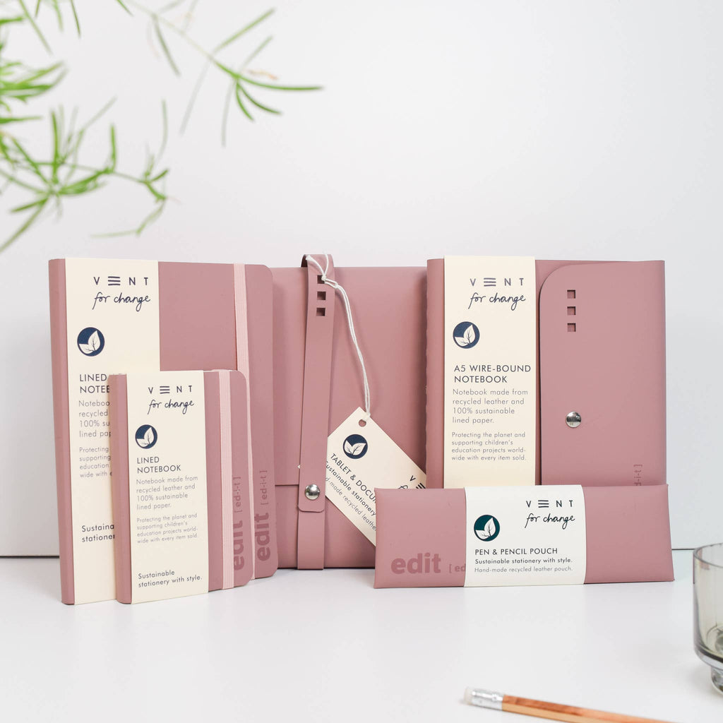 VENT for Change A5 Recycled Leather Lined Notebook – Powder Pink