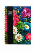 Botanist Collection B5 spiral notebook with a colourful floral cover, gold-tone wire binding and a black label band