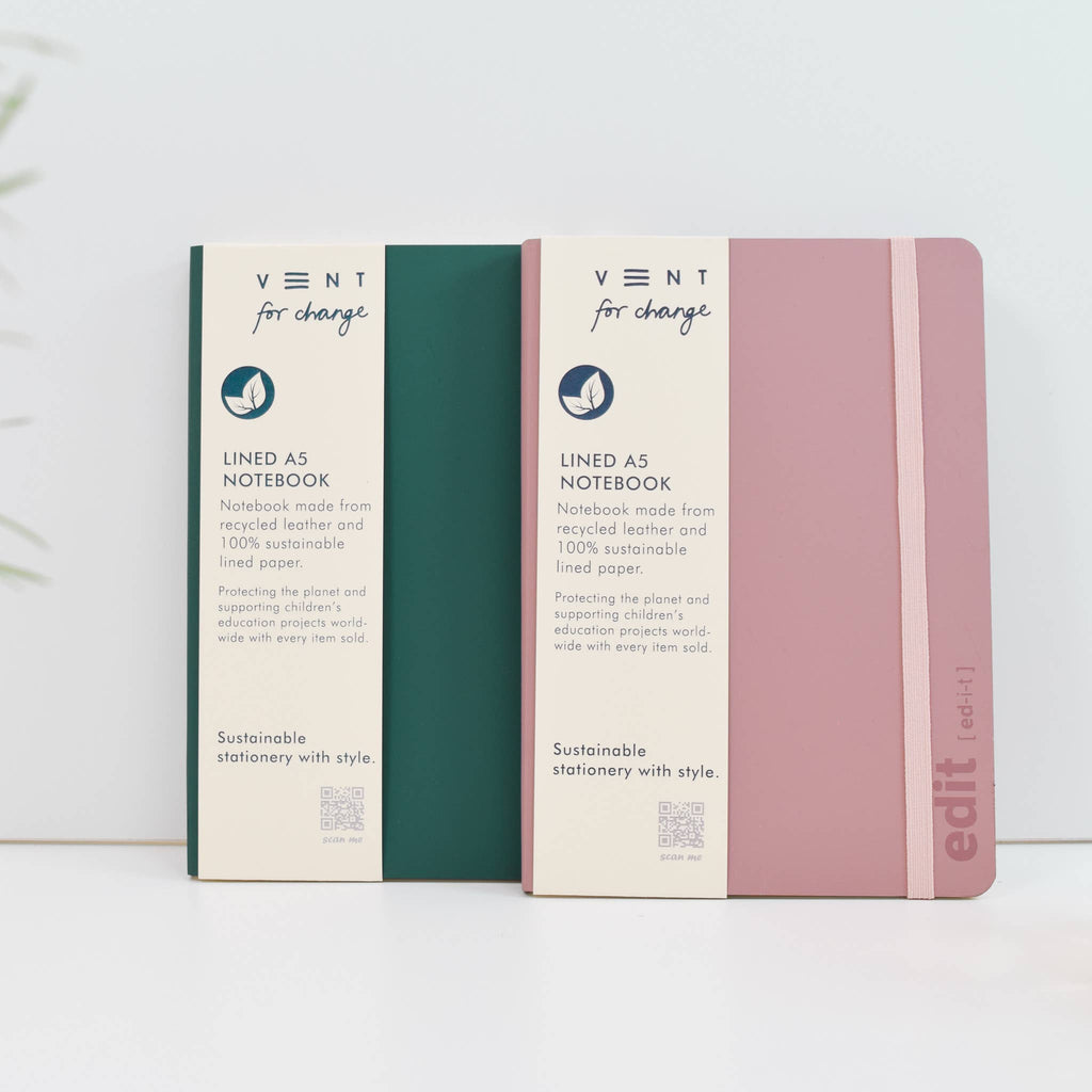 VENT for Change A5 Recycled Leather Lined Notebook – Powder Pink