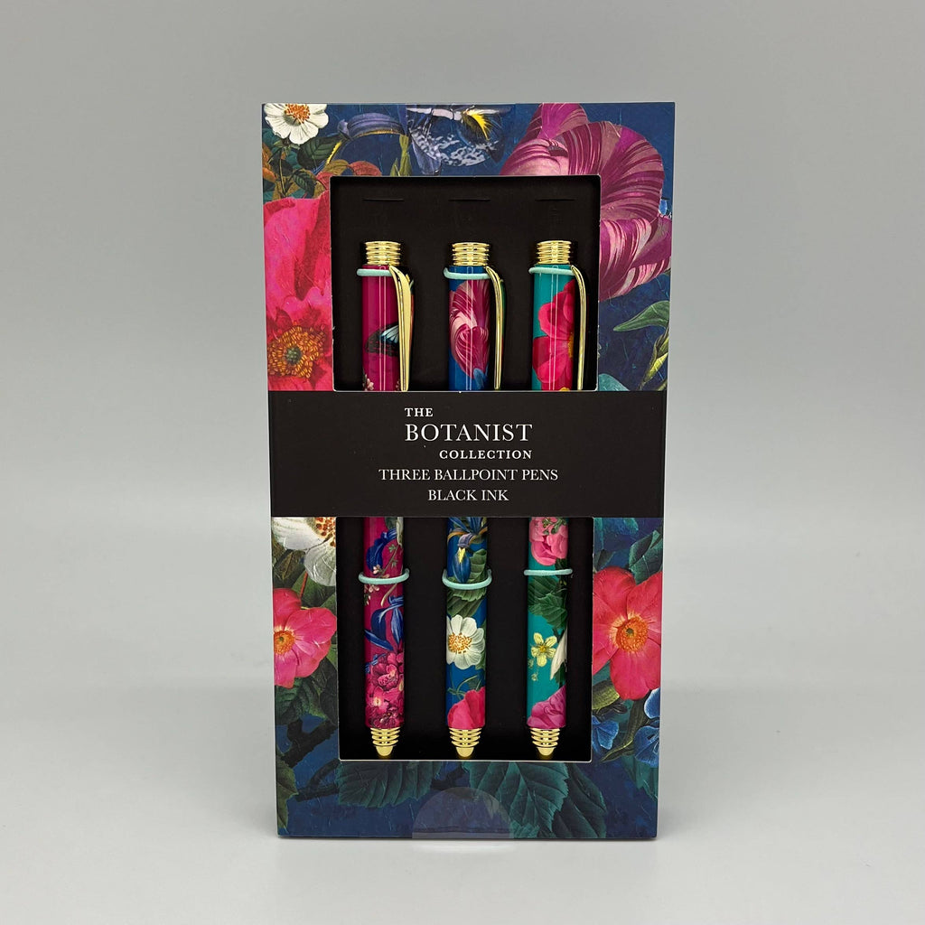 The Great British Card Company Deluxe Botanical Midnight Floral Ballpoint Pens Set – Box of 3