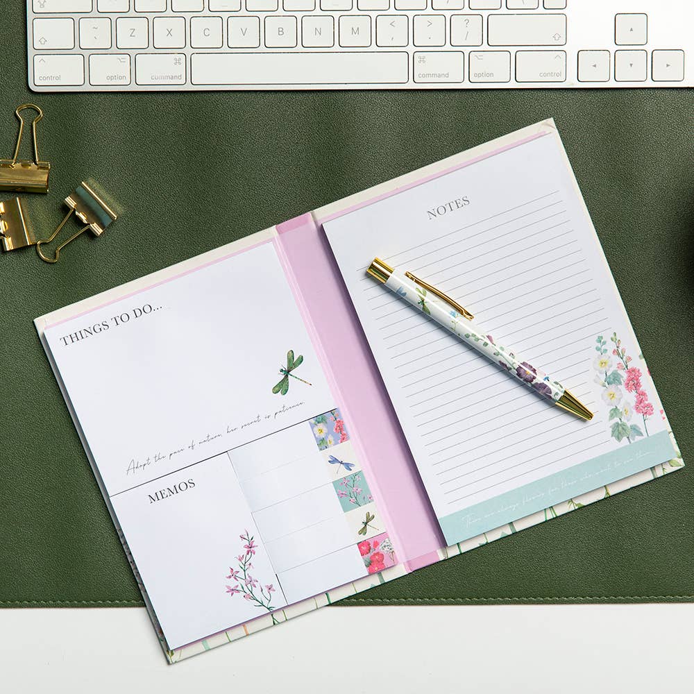 The Gifted Stationery Company Botanical Sticky Notes & Memo List Pad Folder – Wild Meadow White