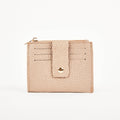 Rose gold Pearl Duo purse with front card slots, a press-stud security tab and gold-tone zip