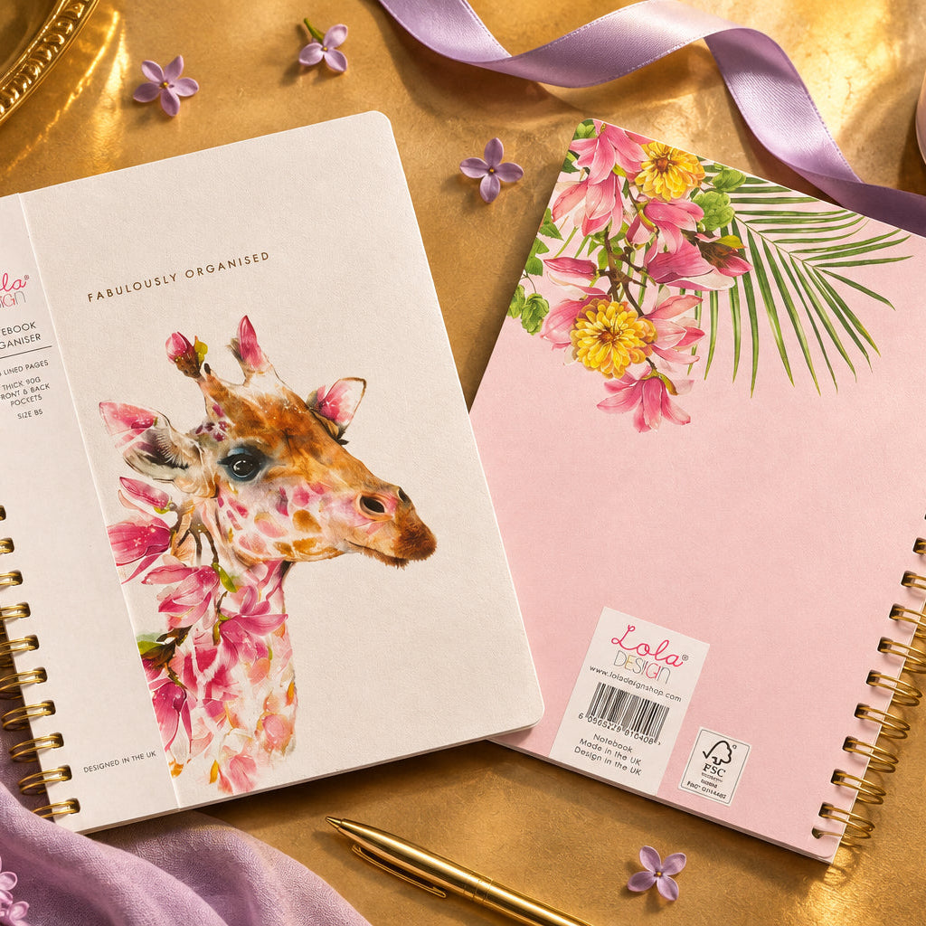 Botanical Giraffe B5 spiral organiser notebook.