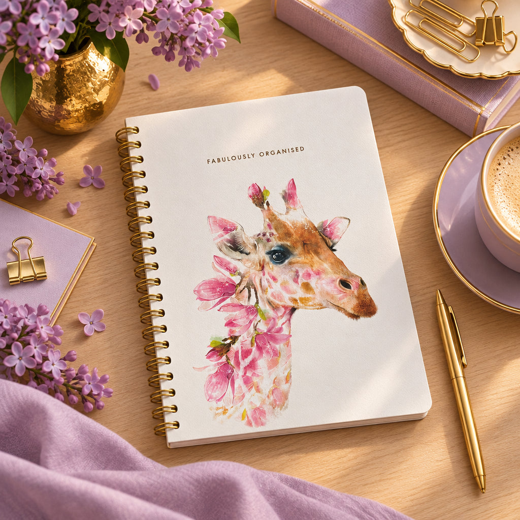 Botanical Giraffe B5 spiral organiser notebook.