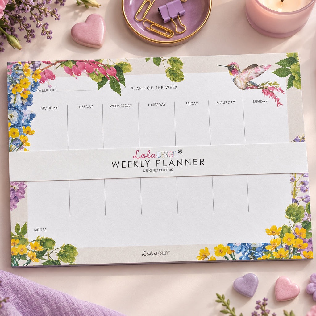 Botanical Hummingbird A4 weekly planner pad.