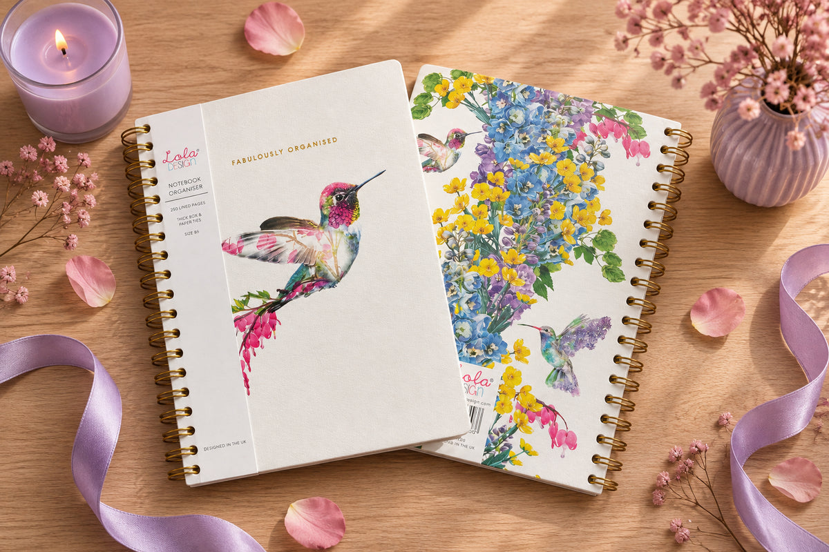 Botanical Hummingbird B5 spiral organiser notebook.