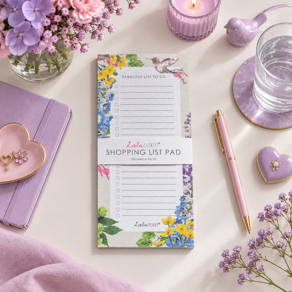 Botanical Hummingbird magnetic to do list notepad.