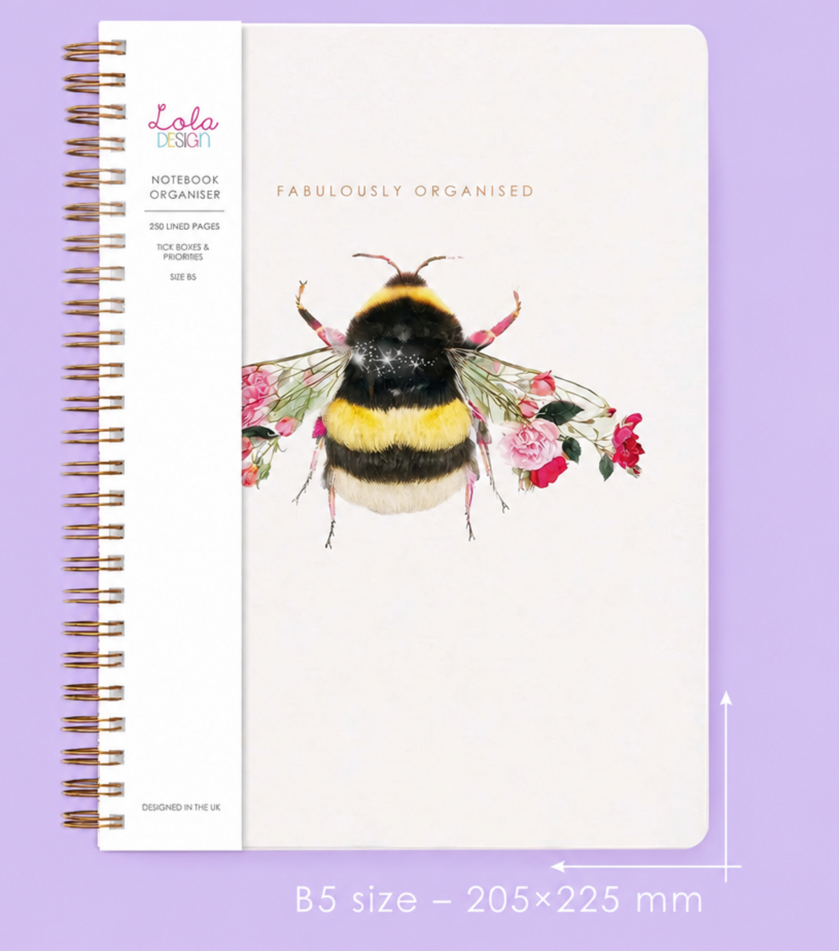 Botanical Bee B5 spiral organiser notebook