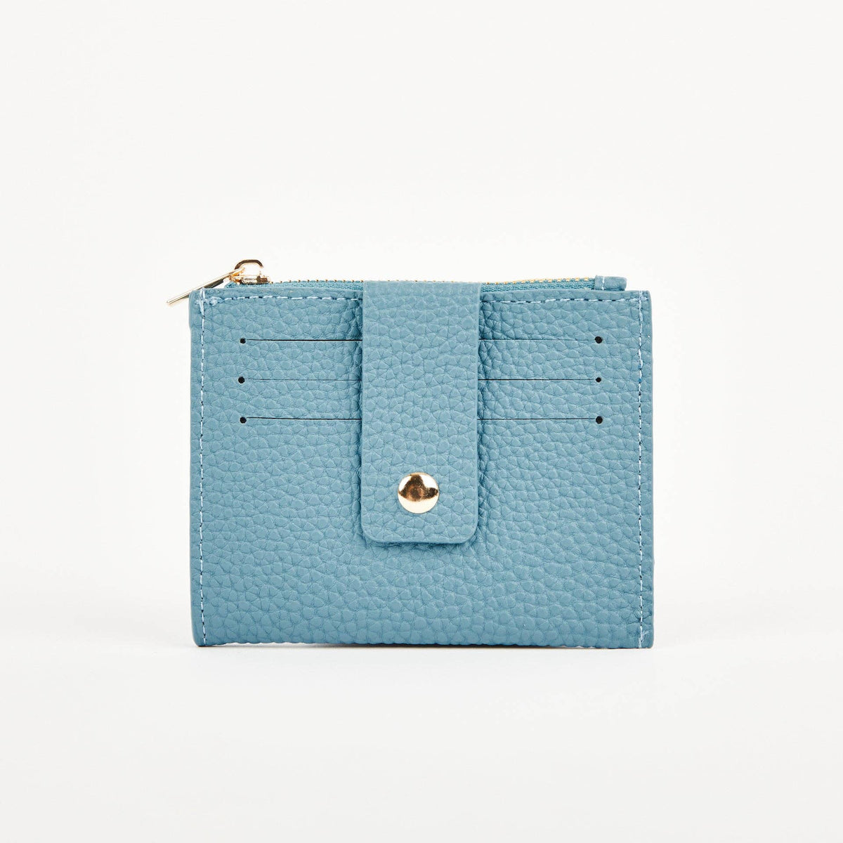 Teal Pearl Duo purse with front card slots, a press-stud security tab and gold-tone zip