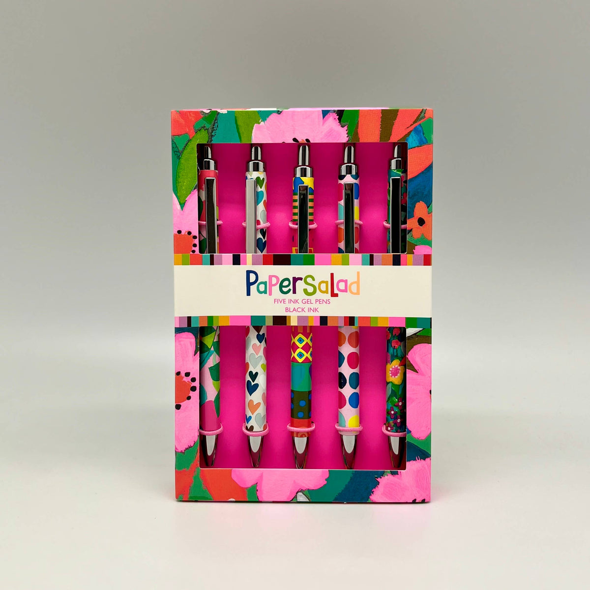 The Great British Card Company Vibrant Bright Patterned Lined Gel Pens Set – Box of 5