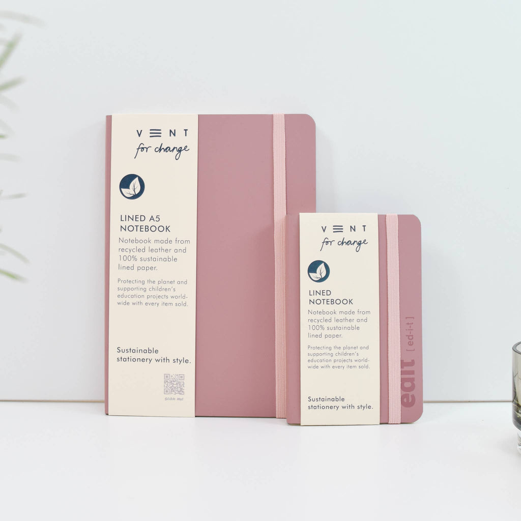 VENT for Change A5 Recycled Leather Lined Notebook – Powder Pink