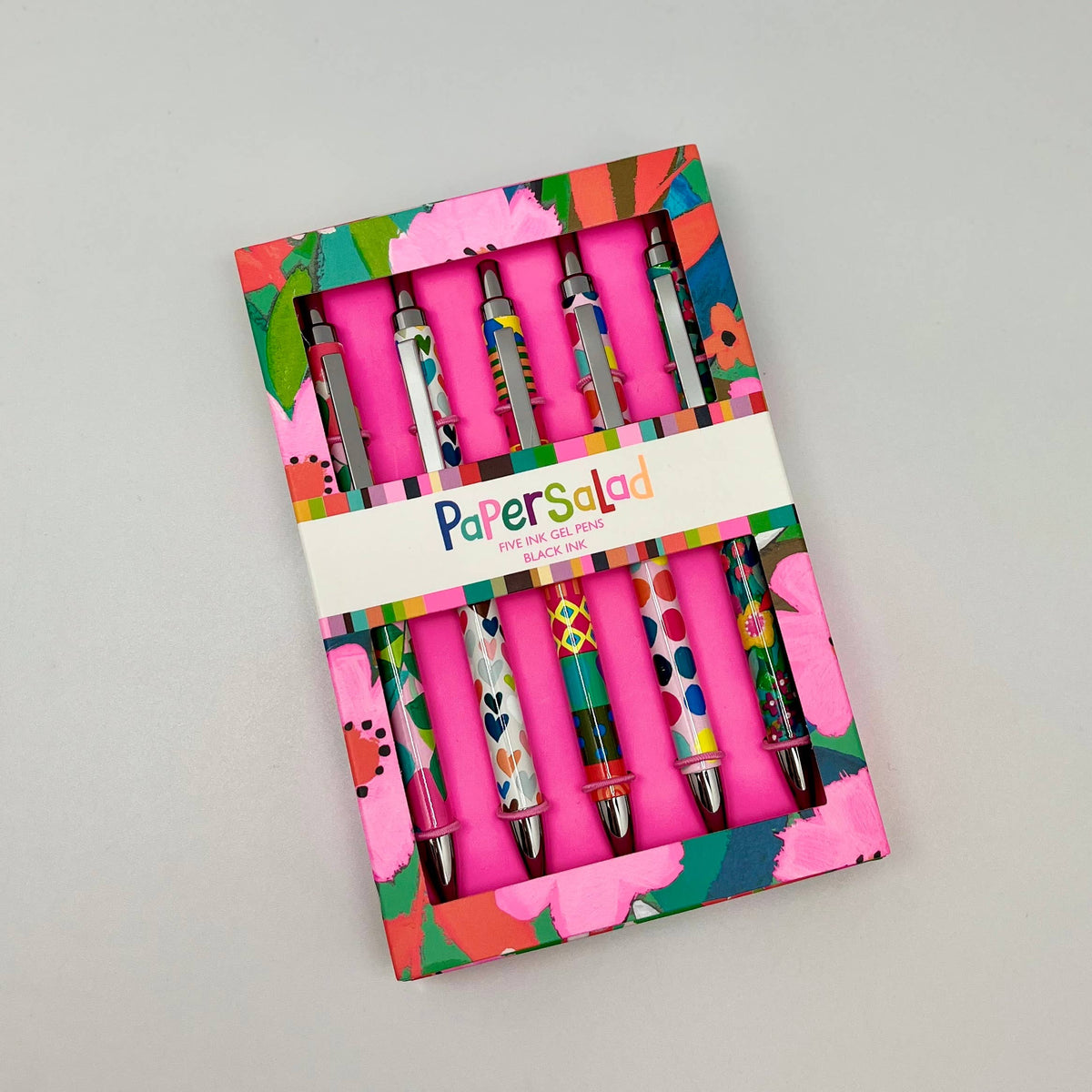 The Great British Card Company Vibrant Bright Patterned Lined Gel Pens Set – Box of 5