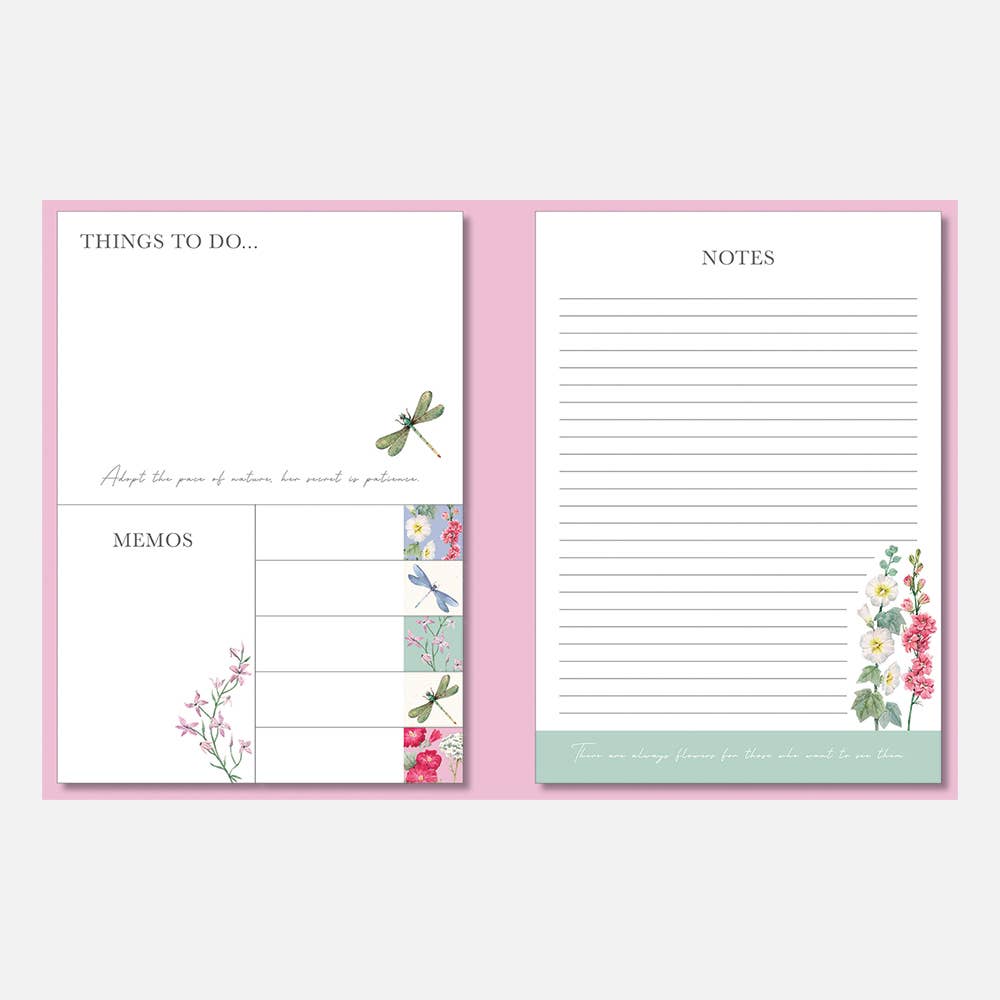The Gifted Stationery Company Botanical Sticky Notes & Memo List Pad Folder – Wild Meadow White