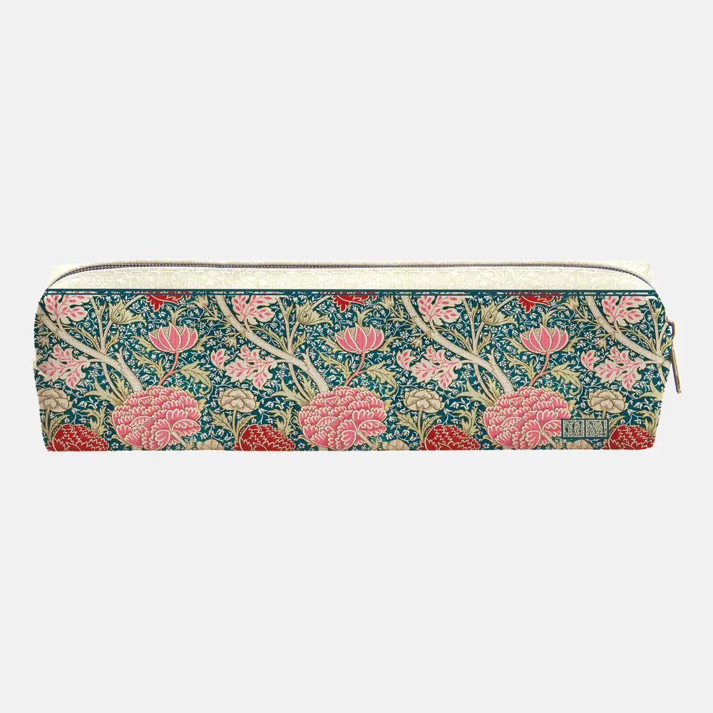 Floral patterned pencil case on a white background