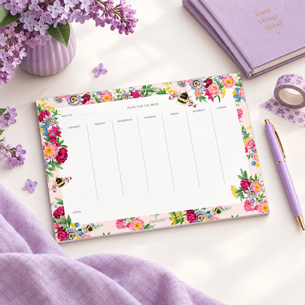 Botanical Bee A4 weekly planner pad