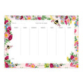 A weekly planner pad with a colorful floral border and bee illustrations, featuring sections for planning from Monday to Sunday with a notes area at the bottom.