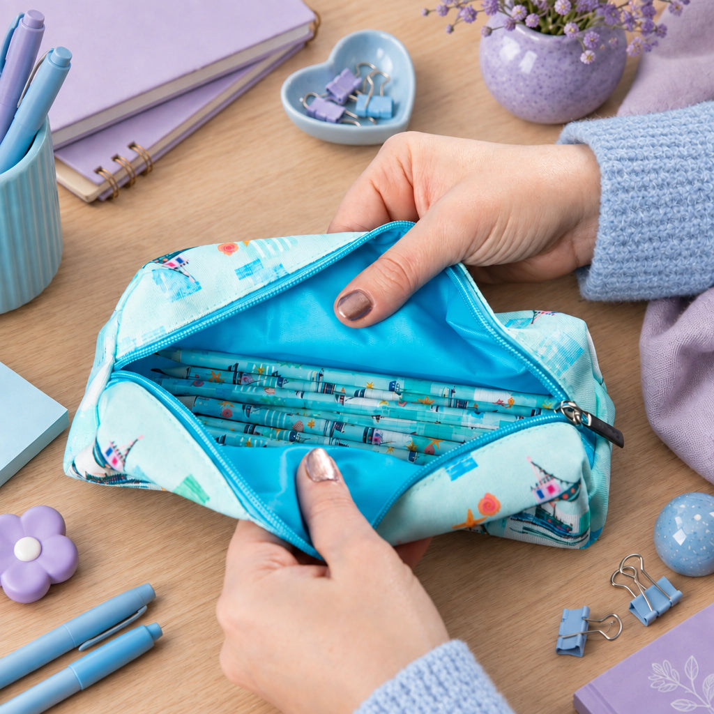 Sea Breeze pencil case showing inside