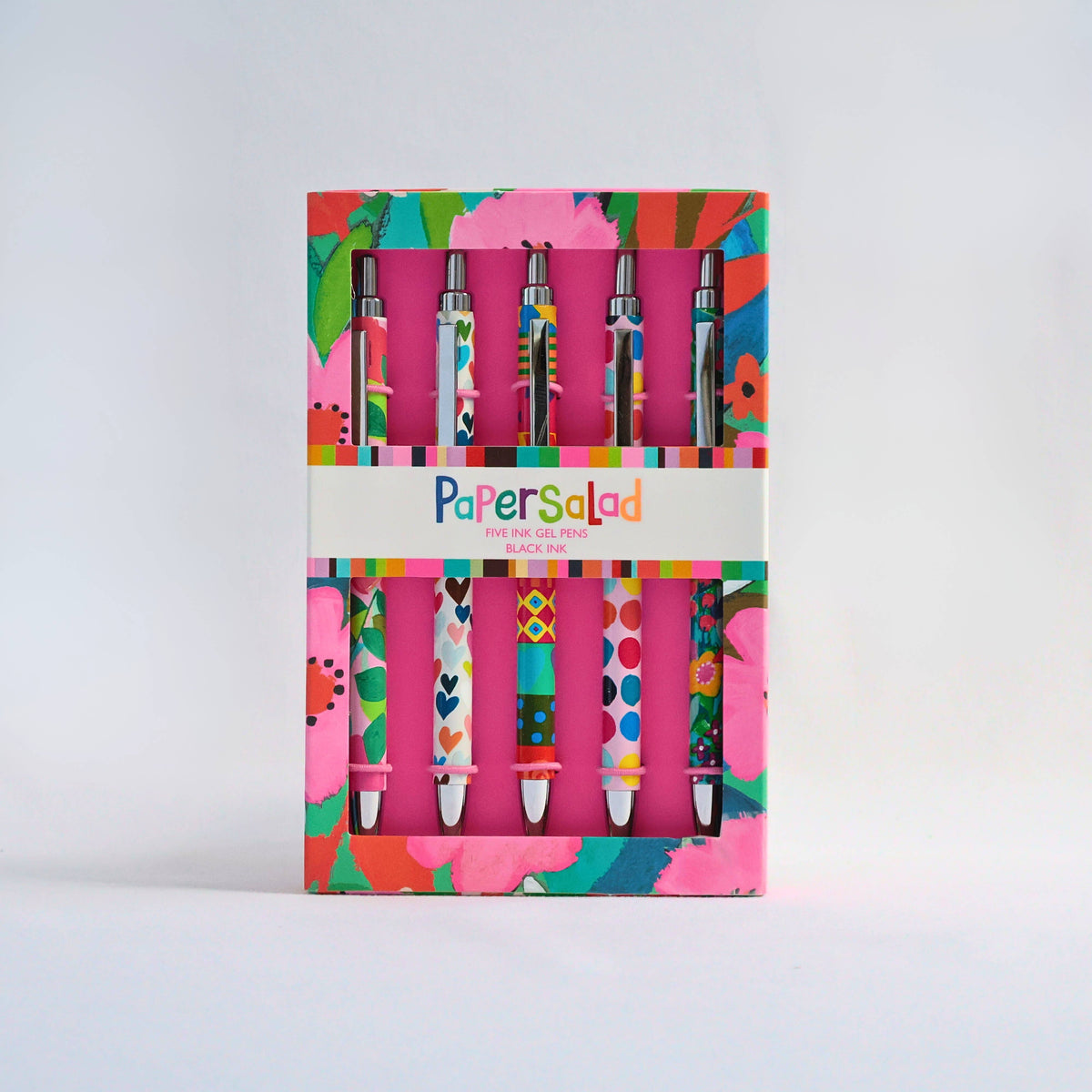 The Great British Card Company Vibrant Bright Patterned Lined Gel Pens Set – Box of 5